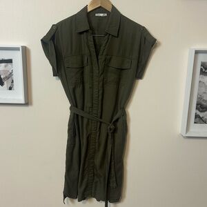 Dex Olive Green Button-Up Utility Shirt Dress